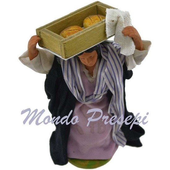Mujer con caja de pan cm 12 Lux Mundo Pesebres