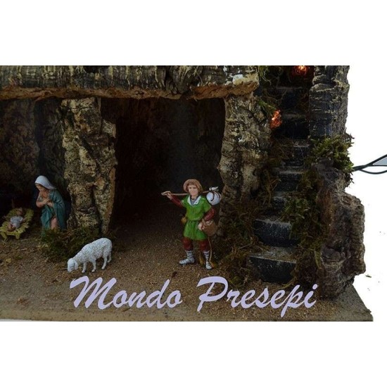 Pesebre completo con molino de viento y luces cm 42x35x38 h.