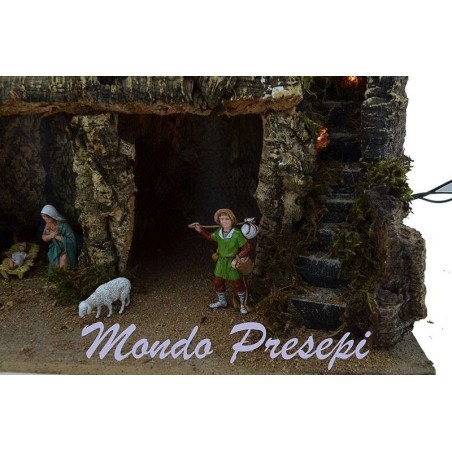 Presepe completo con mulino a vento e luci cm 42x35x38 h. Mondo