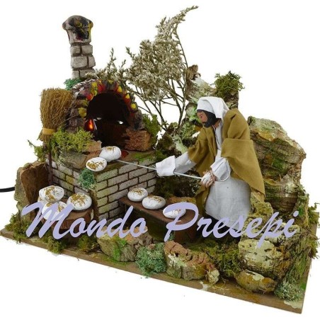 Fornaio cm 15 in movimento con fuoco - Statue per presepe 15 cm