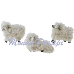 Conjunto de 3 ovejas de resina con lana para estatuas de 8-10 cm para belén.
