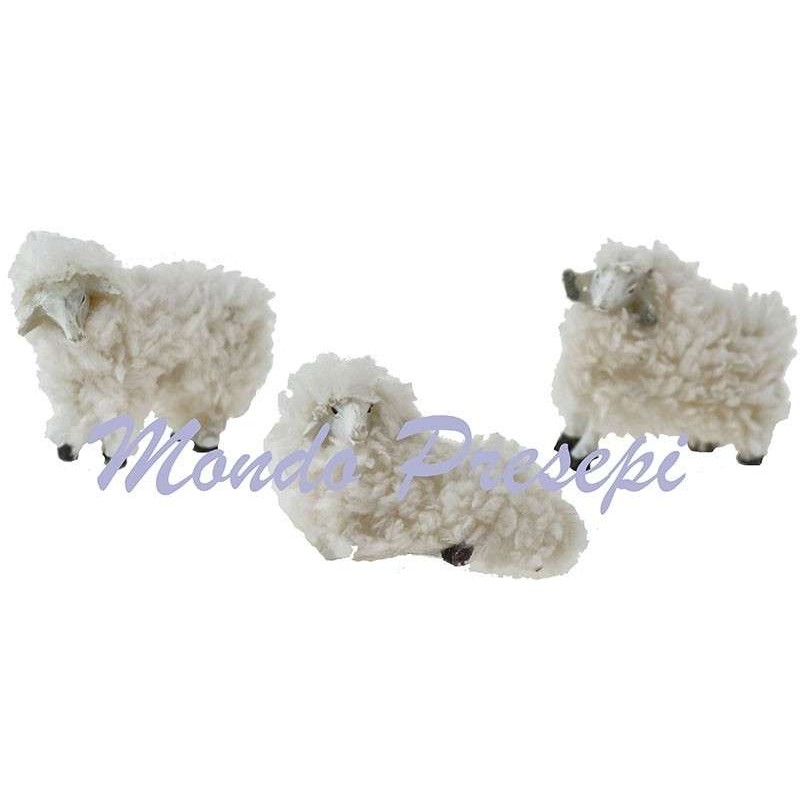 Set 3 pecore in resina con lana per statue cm 8-10 per presepe