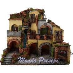 Presepe con borgo illuminato con cascata 60x40 Mondo Presepi