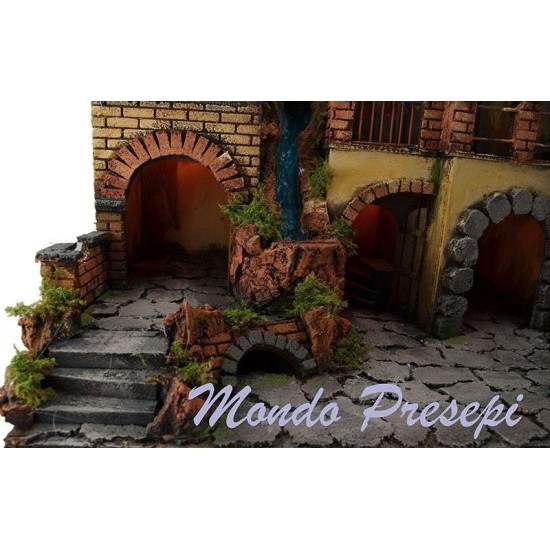 The crib with the village lit up with a waterfall, 60x40