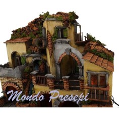 Presepe con borgo illuminato con cascata 60x40 Mondo Presepi 2