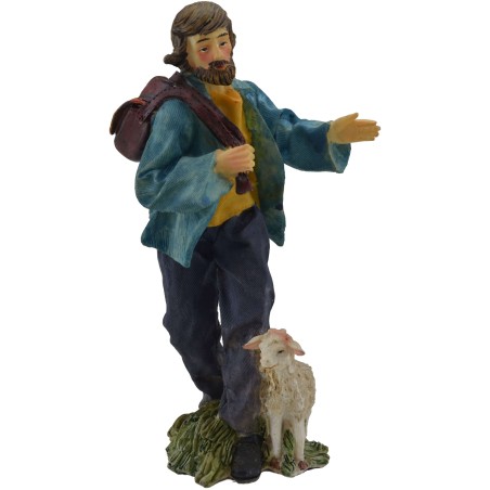 23 Cm Shepherd with sheep in resin