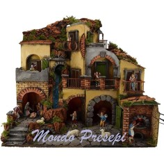 Presepe con borgo illuminato con cascata 60x40 Mondo Presepi