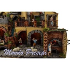 Belén con pueblo iluminado con cascada 60x40 Mondo Presepi 2