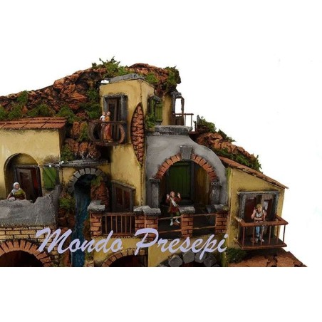 Presepe con borgo illuminato con cascata 60x40 Mondo Presepi