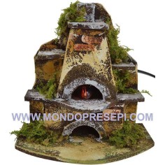 Forno presepe con fuoco funzionante a corrente cm 16x12,5x16 h.