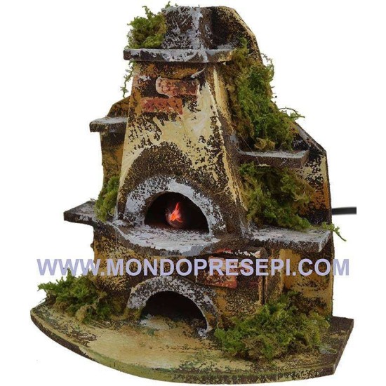 Forno presepe con fuoco funzionante a corrente cm 16x12,5x16 h.