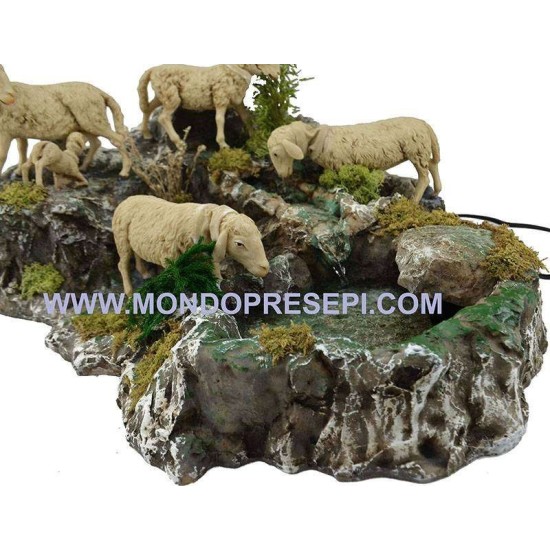 Gruppo pecore in movimento con ruscello Mondo Presepi