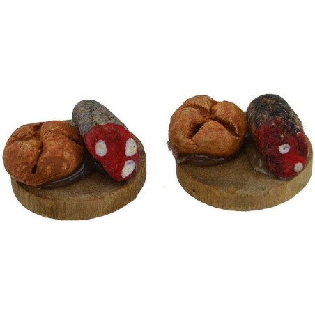 Juego de 2 tablas con pan y salami ø 1,8 cm Mundo Pesebre