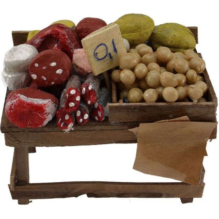 Banco con embutidos y quesos de 9x6x4,5 cm h. Mondo Presepi