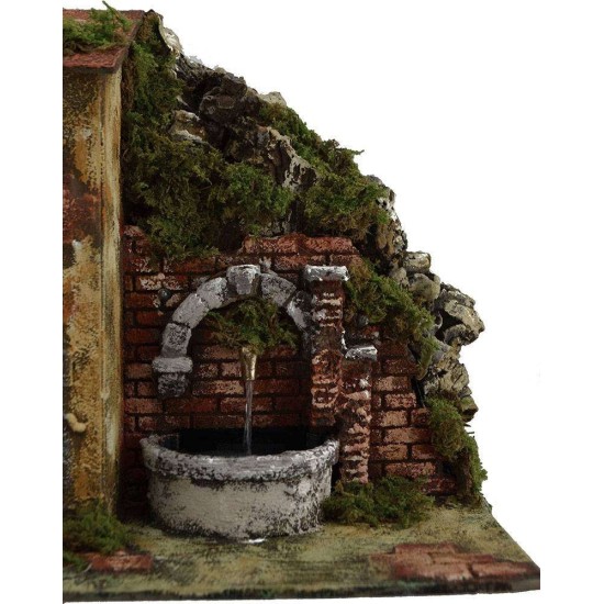 Hombre en la mesa en movimiento con fuego, fuente y luces Mundo