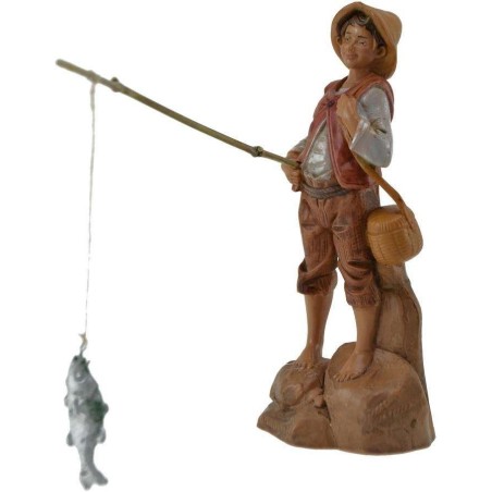 Pescatore con canna e pesce 12 cm Fontanini Mondo Presepi