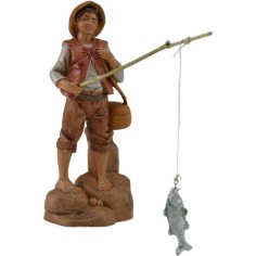Fisherman with rod and fish 12 cm Fontanini