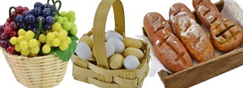 - Baskets and boxes with food